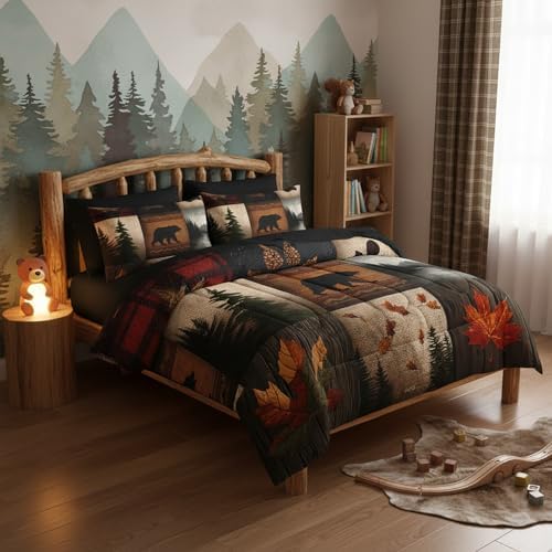QOOMO Western Rustic 7 Pieces Comforter Set Twin Size,Hunting Bedding Set