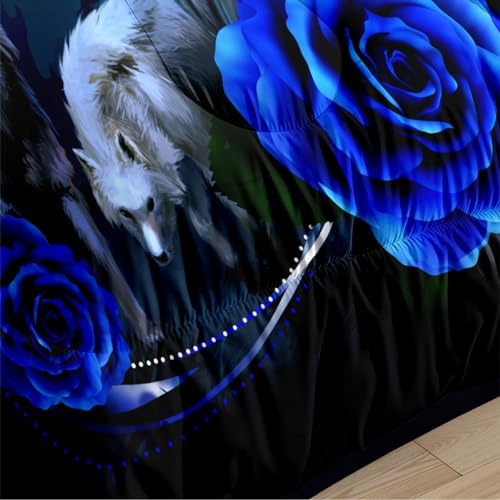 CCoutueChen Wolf Comforter Set Twin Size, Blue Rose Moon Gothic Bedding