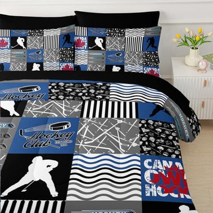 QOOMO Ice Hockey 7 Pieces Comforter Set Queen Size,Sports Bedding Set
