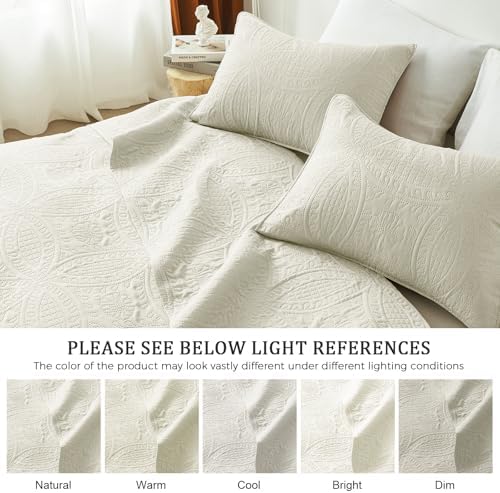 akkialla Twin Quilt Set,Cream Lightweight Bedspread with Coin Pattern, Soft Microfiber Coverlet for All Seasons, Elegant Modern Home Style (1 Quilt, 1 Pillow Sham)
