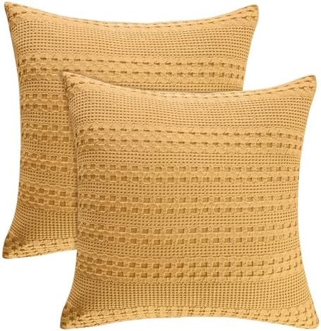 PHF Cotton Waffle Weave Euro Sham Covers 26"x26", Pumpkin Orange, No Insert