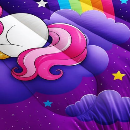 Cute Unicorn Twin Size Comforter Set for Girls with 2 Pillowcases.