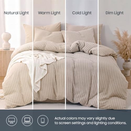 Wake In Cloud Striped Cotton Duvet Cover Set, Tan, Full