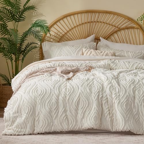 BEDELITE King Comforter Set 7 Pieces,Boho Bed in a Bag,Wavy-Cream White