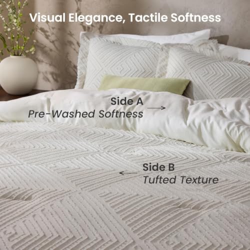 JOLLYVOGUE Queen Comforter Set, Boho Tufted 3-Piece Bedding Set, Khaki