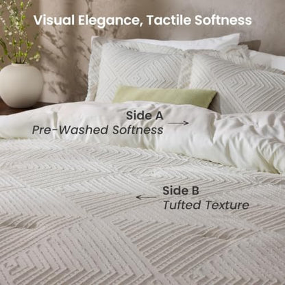 JOLLYVOGUE Queen Comforter Set, Boho Tufted 3-Piece Bedding Set, Khaki