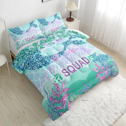 Nttopship Mermaid Tail Comforter Sets Queen Size，Bedding Sets for Kids,Mermaids Turtles Starfish Comforter Sets，Kids Room Decor with 1 Comforter with 2 Pillow Case