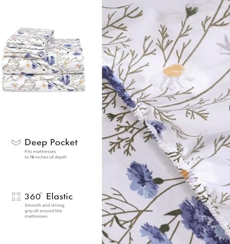 RUVANTI 100% Cotton Percale Sheets Queen Size, Sweet Pea (Pack of 2)