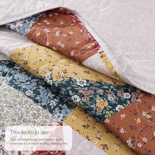 Oversized Queen Quilt Set-3 Pieces Soft Bedding Floral Patchwork Coverlet