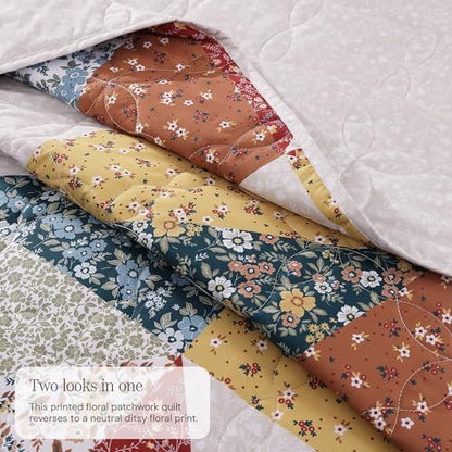 Oversized Queen Quilt Set-3 Pieces Soft Bedding Floral Patchwork Coverlet