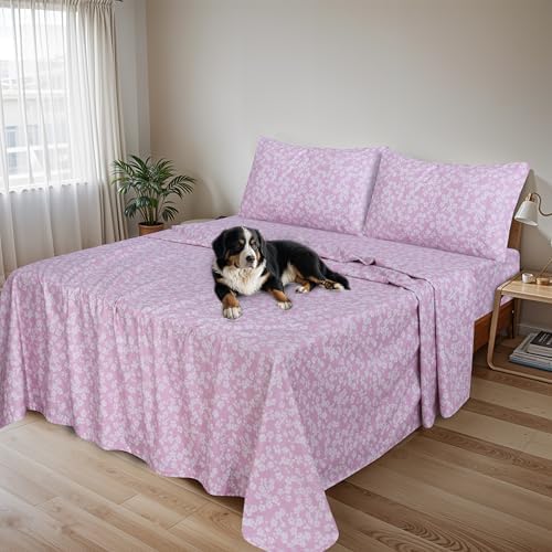 RUVANTI Flannel Sheets Queen Size, Pink Flora
