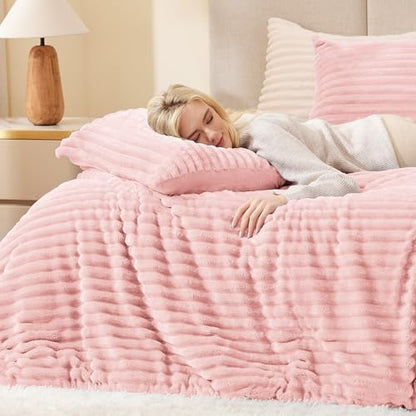 EXQ Home Fluffy Comforter Set Twin Size,2 Pieces Bed Set,Pink