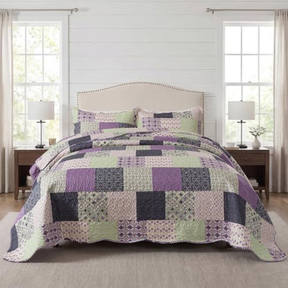HoneiLife Quilt Sets King Size - Microfiber Quilts 3-Pieces, Lightweight Bedspreads for King Bed Use, Checkered Coverlets Vintage Bed Cover King Quilt Bedding Set All Season Quilts
