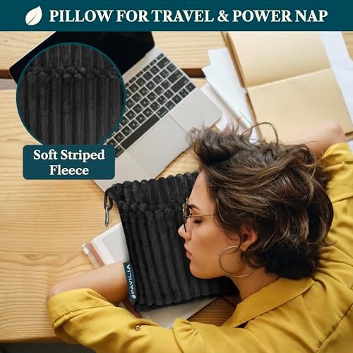 PAVILIA Travel Blanket Pillow, Soft Ribbed Fleece Airplane Blanket, Black