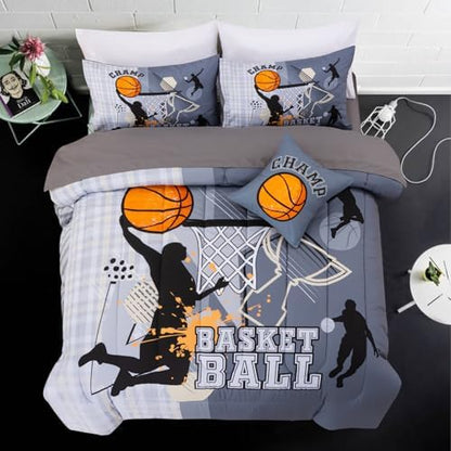 A Nice Night Basketball Themed Bed Comforter Sets for Boys Teens，Queen