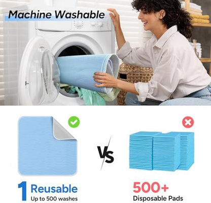 WhyWorry Washable Bed Pads for Adult Incontinence, 34"x36", Blue, 2 Count