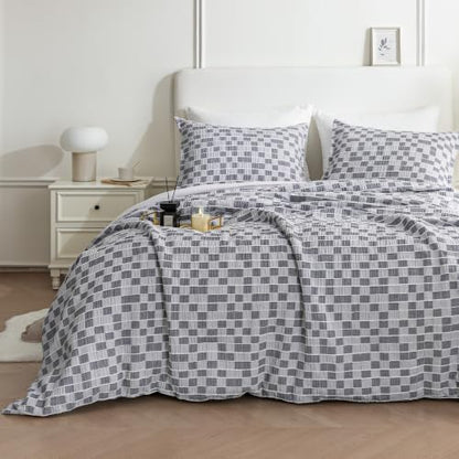 SLEEP ZONE Comforters Twin Set, Modern Lattice Bedding Set Gray 3 Pcs