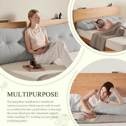 DANGHOOGY Headboard Pillow Queen, Large Triangular Wedge Headboard Pillow for Reading and Resting, Backrest Positioning Support Pillow with Removable Cover (Light Grey)