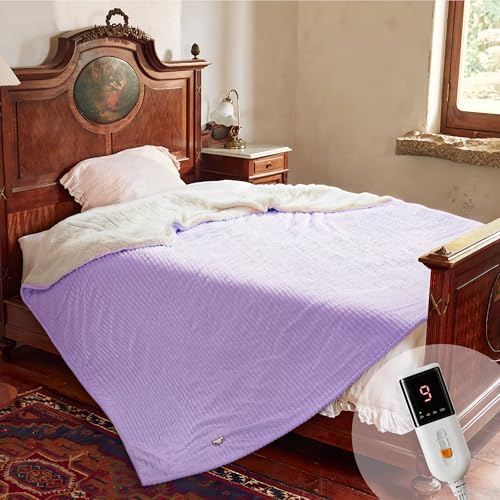 Texciting Heated Blanket Queen Size,Electric Blanket,ETL Certified,Purple