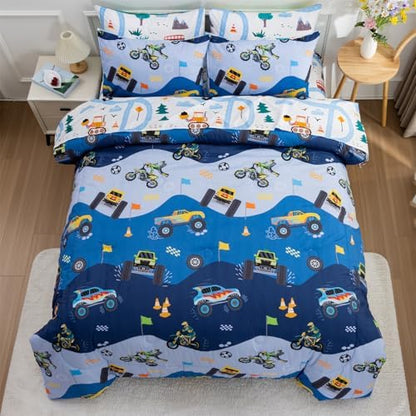 Holawakaka Boy Off-Road Race Truck Twin Comforter Set with Sheets 5 Pieces
