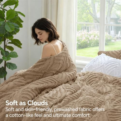 BEDELITE Boho Comforter Set Queen - Tufted Boho Bedding Set, Khaki
