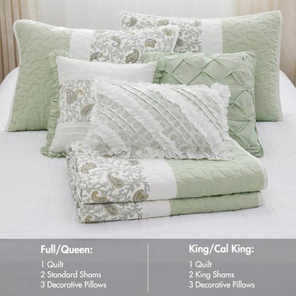 Madison Park Cotton Pintucked Quilt Set, 6PC Full/Queen Coverlet