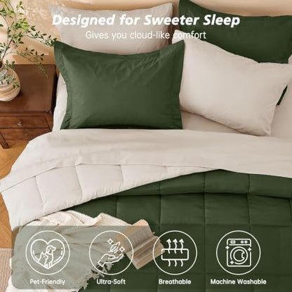 Twin XL Comforter Set with Sheets - 5 Pieces Bed in a Bag Green Bedding Set