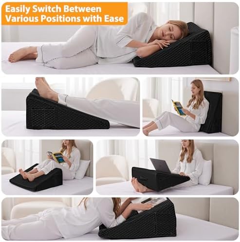 Ruqmuis Wedge Pillow for Acid Reflux, Bed Wedge Pillow for Headboard 10", Pillow Wedge for Back Pain Relief, Post Surgery, Elevated Pillows for Sleeping, Snoring, Triangle Pillow with Cover, Black