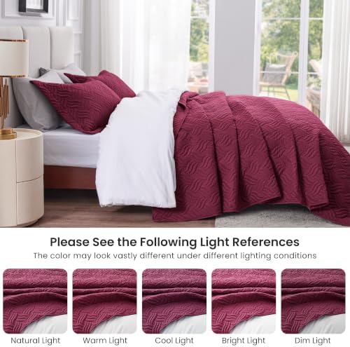 Love's cabin Twin Quilt Set, Lightweight Bedspread Comforter, Burgundy