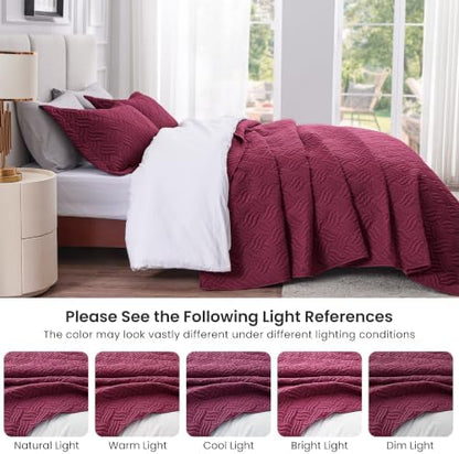 Love's cabin Twin Quilt Set, Lightweight Bedspread Comforter, Burgundy