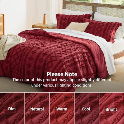 Bedsure Tufted Boho Comforter Set Twin, Bedroom Decor Bedding Set Red