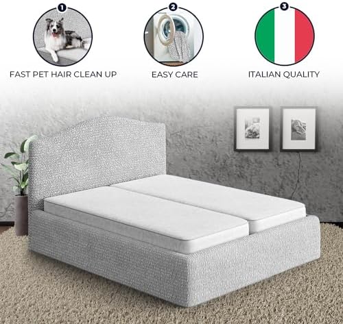 PAULATO BY GA.I.CO. Stretch Headboard and Frame Slipcover – Soft Bi-Elastic 1-Piece Bedframe Cover – Furniture Protector Machine Washable – Light Grey (King 75"-83" Wide)