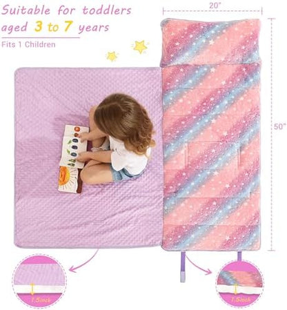 Lasoftan Toddler Nap Mat with Pillow and Blanket, Extra Large Rolled Napping Mats,Slumber Bags for Boys Girls,Kids Sleeping Bag for Daycare, Preschool Travel Camping