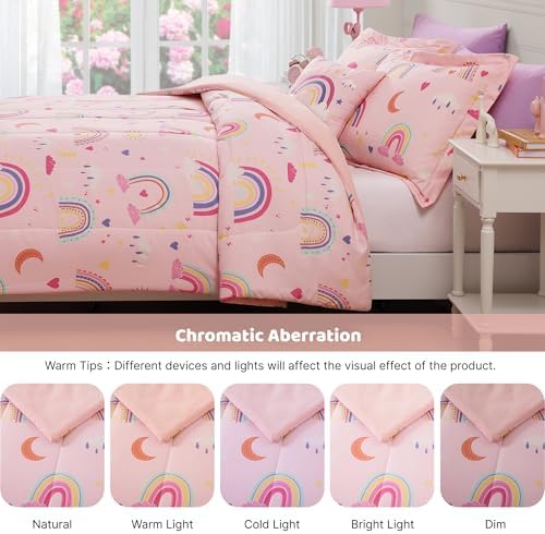 Queen Size Comforter Set for Girls-4 Pieces Rainbow Glow in the Dark