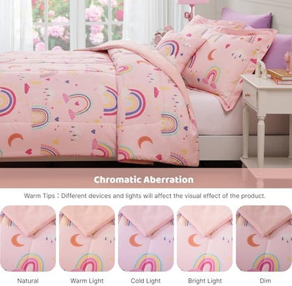 Queen Size Comforter Set for Girls-4 Pieces Rainbow Glow in the Dark