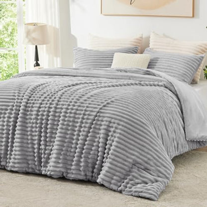 EXQ Home Fluffy Comforter Set Full Size,3 Pieces Bed Set,Grey