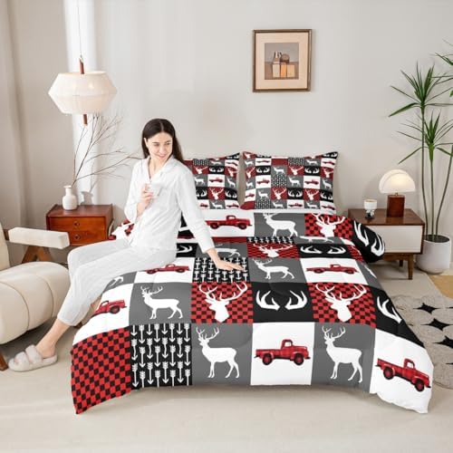 Feelyou Farmhouse Deer Comforter Set King Size for Kids Boys Girls