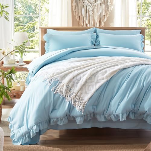 Anluoer Twin Comforter Set 5 Piece,Ruffle Bed in a Bag Twin Bedding Sets