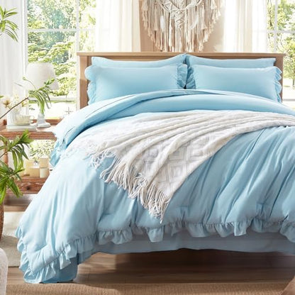Anluoer Full Size Comforter Sets 7 Piece,Ruffle Bed in a Bag Bedding Sets