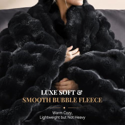 Smoofy Fluffy Faux Rabbit Fur Bubble Comforter Queen Size - Black