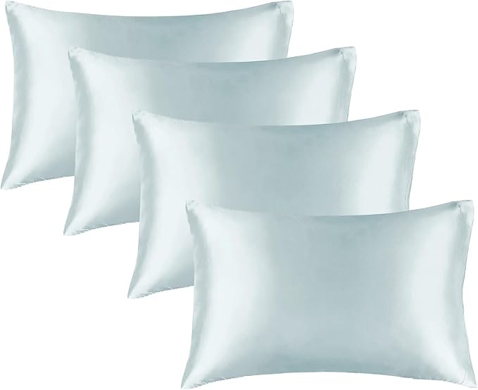 BEDELITE Satin Pillowcase for Hair and Skin, Super Soft Similar to Silk Pillow Cases 4 Pack with Envelope Closure, Cooling Pillowcases for Women Men (20"x30" Queen Size, Stone Blue)