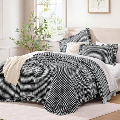 Andency Black White Gingham Ruffle Comforter Twin, 2 Pieces Vintage Bedding