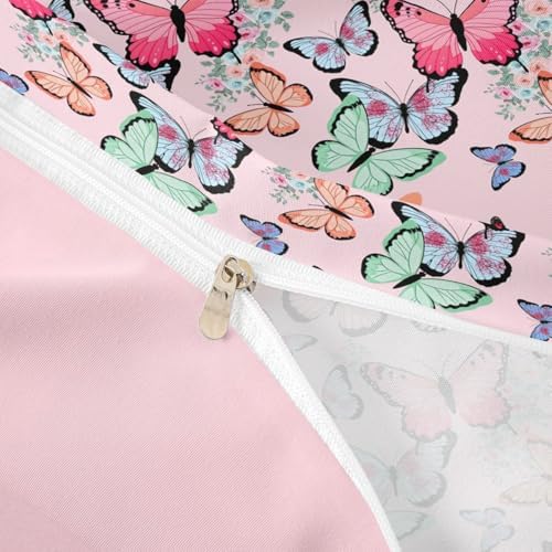 Girls Pink Bedding Set Cute Cartoon Butterfly Printed Comforter Cover Queen For Boys Kids Teens Soft Reversible Duvet Cover Colorful Butterfly s Pattern Bedspread Christmas Theme Quilt Cover