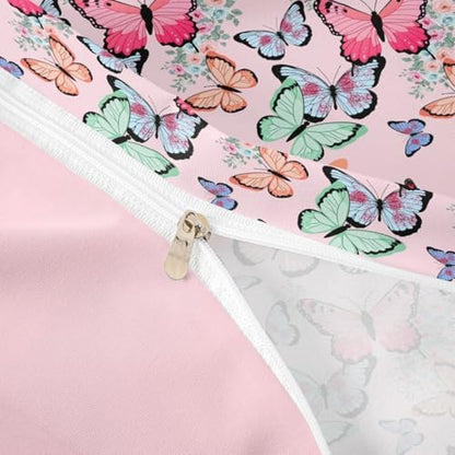 Girls Pink Bedding Set Cute Cartoon Butterfly Printed Comforter Cover Queen For Boys Kids Teens Soft Reversible Duvet Cover Colorful Butterfly s Pattern Bedspread Christmas Theme Quilt Cover