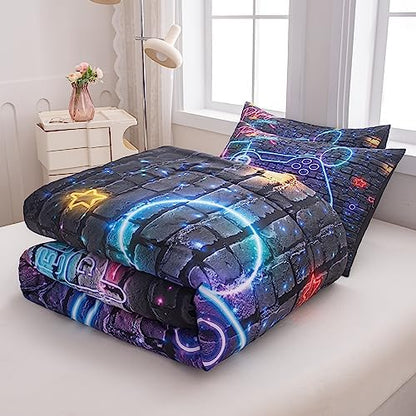 NINENINE 5PCS Gaming Bedding Sets,Twin Size Bedding Set for Boys, Twin Comforter Sets for Boys Kids with 1Comforter, 1Flat Sheet, 1Fitted Sheet, 2Pillowcases