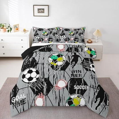 Football Gaming Comforter Set King Size Modern Sports Soccer Bedding Set Kids Boys Teens Watercolor Geometric Hexagon All Season Quilt Set Baseball Bedding Comforter Sets with 2 Pillowcases