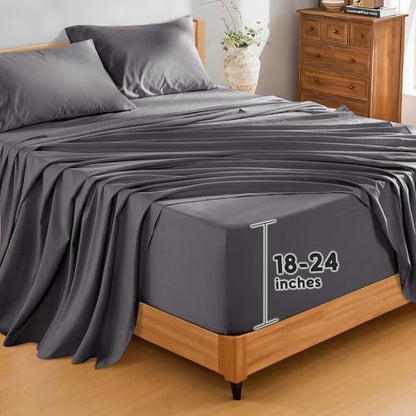 SONORO KATE 100% French Linen King Size Sheets Set,Extra Deep Pocket,4PC