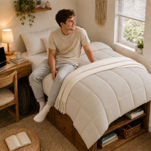 Anluoer Twin Comforter Set, 5 Piece Bed in a Bag Twin Bedding Sets