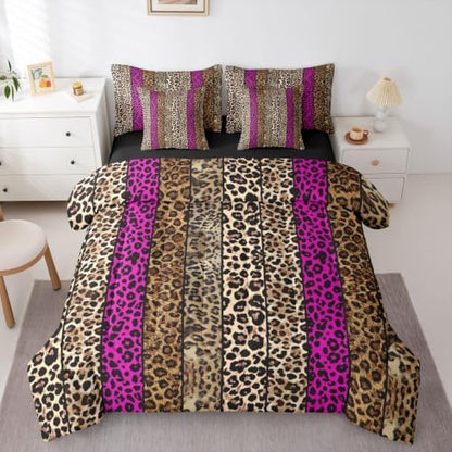Erosebridal Hot Pink Leopard Print King 7-Piece Comforter Set for Men Women Adults - African Cheetah Printed Bedding Set with Sheets Wild Safari Animal Bed in a Bag Modern Leopard Print Bed Sets