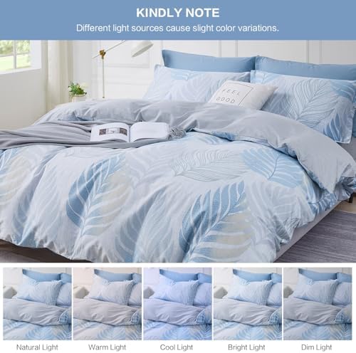 SAPHREAS Monstera Leaf Blue Duvet Cover Set 2pcs Tropical Botanical Palm Leaves Bedding Comforter Cover Set Closure 1 Duvet Cover 1 Pillow Sham, Comforter Not Included